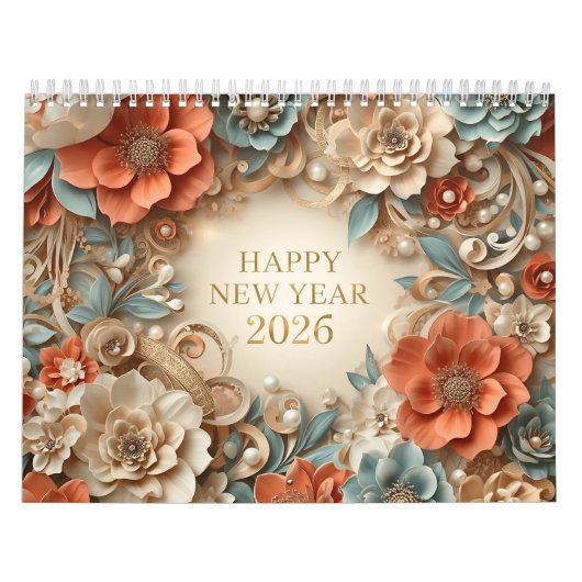 elegant happy new year 2026 wall calendar kalender (Hoes)