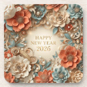 elegant happy new year floral coasters bier onderzetter (Voorkant)