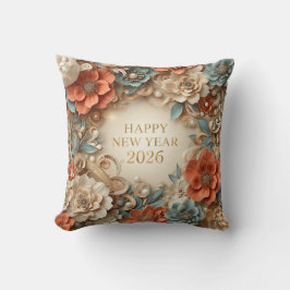 elegant happy new year floral  throw pillow kussen