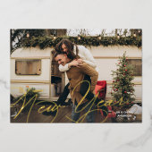 Elegant Happy New Year Script Folie Feestdagenkaart (Voorkant)