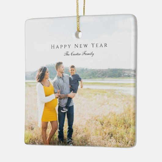 Elegant Happy New Year Script Foto Zwangerschap Ch Keramisch Ornament (Links)