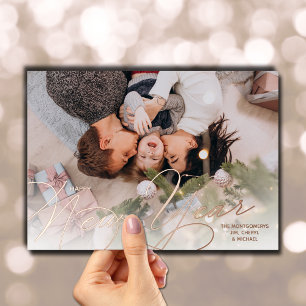 Elegant Happy New Year Script Roos Gold Folie Feestdagenkaart