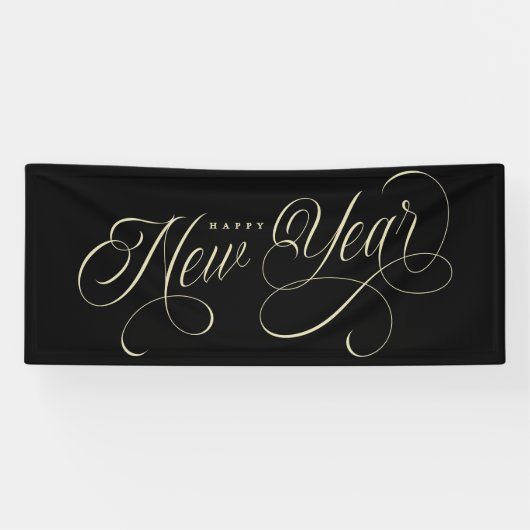 Elegant Happy New Year script Spandoek (Horizontaal)