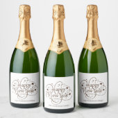 Elegant Happy New Year Script Sparkling Wijnetiket (Flessen)