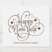 Elegant Happy New Year Script Sparkling Wijnetiket (Enkel label)