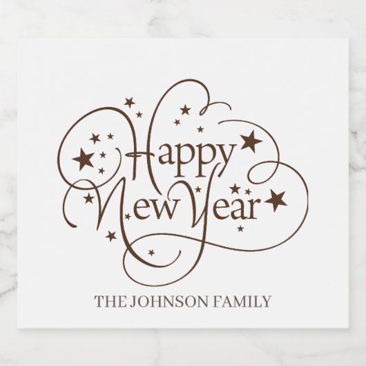 Elegant Happy New Year Script Sparkling Wijnetiket (Enkel label)