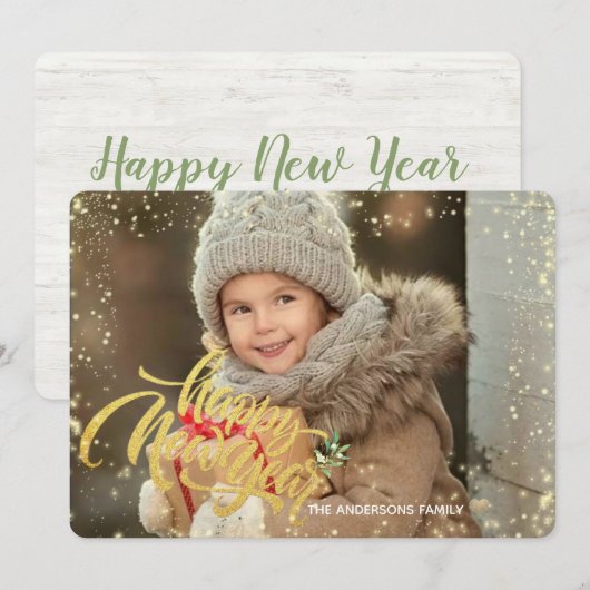 Elegant Happy Nieuwjaar | Goud | Glitter Dotsa Ho Feestdagenkaart (Voorkant / Achterkant)