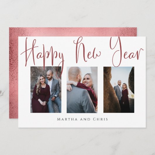 Elegant Happy Nieuwjaar Roos Gold Photo Collage (Voorkant / Achterkant)