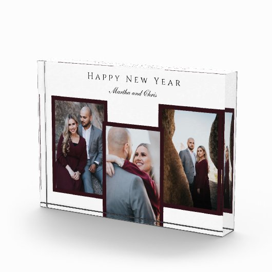 Elegant Happy Nieuwjaar script 3 Foto Collage Red (Rechts)