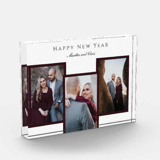 Elegant Happy Nieuwjaar script 3 Foto Collage Red (Links)