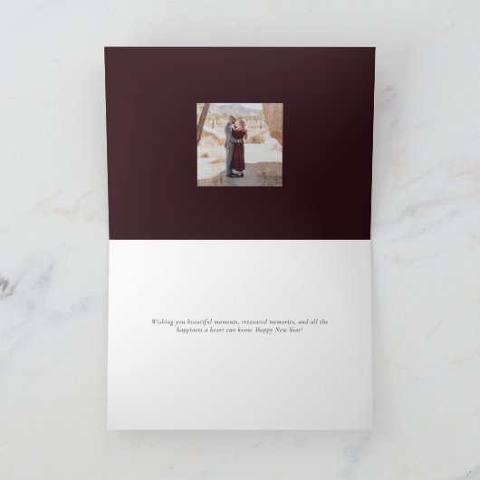 Elegant Happy Nieuwjaar script 3 Foto Collage Red Feestdagen Kaart (Binnen)