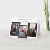 Elegant Happy Nieuwjaar script 3 Foto Collage Red Feestdagen Kaart (Voorkant)