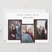 Elegant Happy Nieuwjaar script 3 Foto Collage Red Feestdagenkaart (Voorkant)