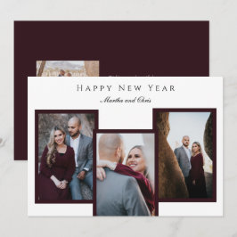 Elegant Happy Nieuwjaar script 3 Foto Collage Red Feestdagenkaart