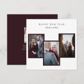 Elegant Happy Nieuwjaar script 3 Foto Collage Red Feestdagenkaart (Voorkant / Achterkant)