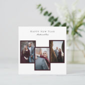 Elegant Happy Nieuwjaar script 3 Foto Collage Red Feestdagenkaart (Staand voorkant)