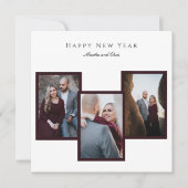 Elegant Happy Nieuwjaar script 3 Foto Collage Red Feestdagenkaart (Voorkant)