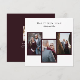 Elegant Happy Nieuwjaar script 3 Foto Collage Red Feestdagenkaart