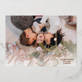 Elegant Happy Nieuwjaar Script Roze Goud Folie Feestdagenkaart (Voorkant)