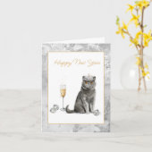 Elegant Happy Nieuwjaar van het Kat Kaart (Gele Bloem)