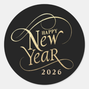 Elegant Happy Nieuwjaar zwart Gold Ronde Sticker
