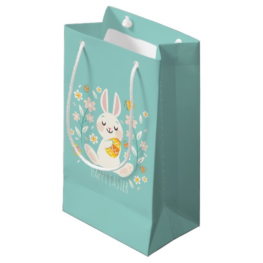 Elegant Happy Paaster Bunny | Gift Bag Klein Cadeauzakje (Voorkant Gekanteld)