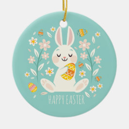 Elegant Happy Paaster Bunny | Keramische siervoorw Keramisch Ornament