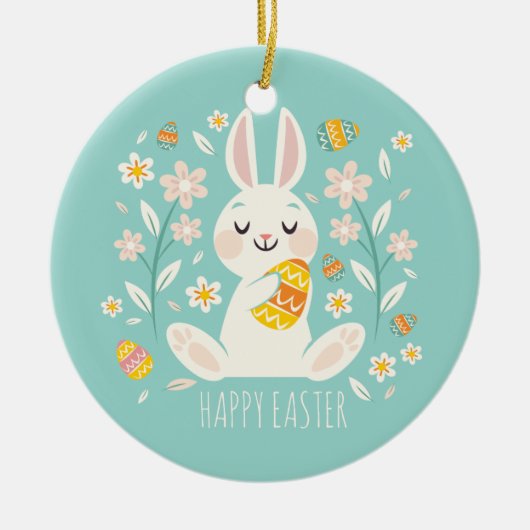 Elegant Happy Paaster Bunny | Keramische siervoorw Keramisch Ornament (Voorkant)