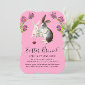 Elegant Happy Pasen Bunnies Brunch Floral Pink Feestdagenkaart (Staand voorkant)