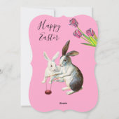 Elegant Happy Pasen Bunnies Brunch Floral Pink Feestdagenkaart (Achterkant)