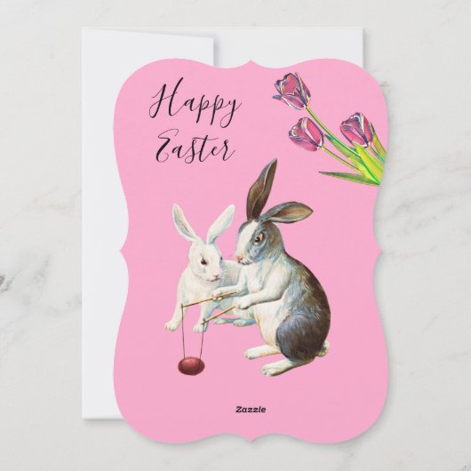 Elegant Happy Pasen Bunnies Brunch Floral Pink Feestdagenkaart (Achterkant)