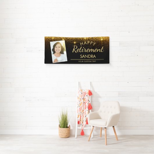 Elegant Happy Retirement Photo Gold Sparkle Spandoek (Insitu)