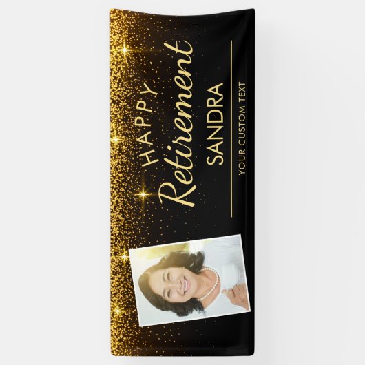 Elegant Happy Retirement Photo Gold Sparkle Spandoek (Verticaal)