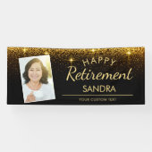 Elegant Happy Retirement Photo Gold Sparkle Spandoek (Horizontaal)
