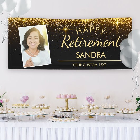 Elegant Happy Retirement Photo Gold Sparkle Spandoek