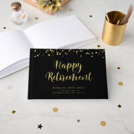 Elegant Happy Retirement Script Zwart Goud Gastenboek