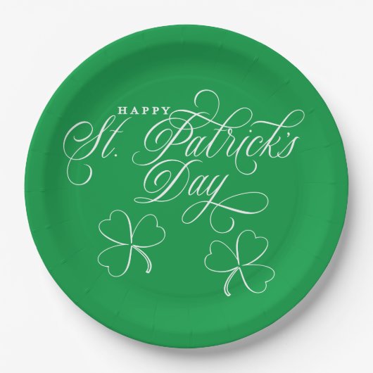 Elegant Happy St. Patrick's Day script met shamroc Papieren Bordje (Voorkant)