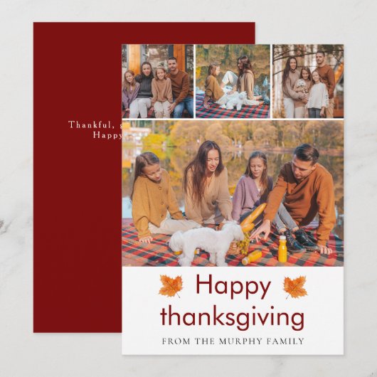Elegant  Happy Thanksgiving Autumn Leaves 4 Photo Feestdagenkaart (Voorkant / Achterkant)