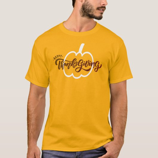 Elegant Happy Thanksgiving met Cute Pumpkin T-Shi T-shirt (Voorkant)