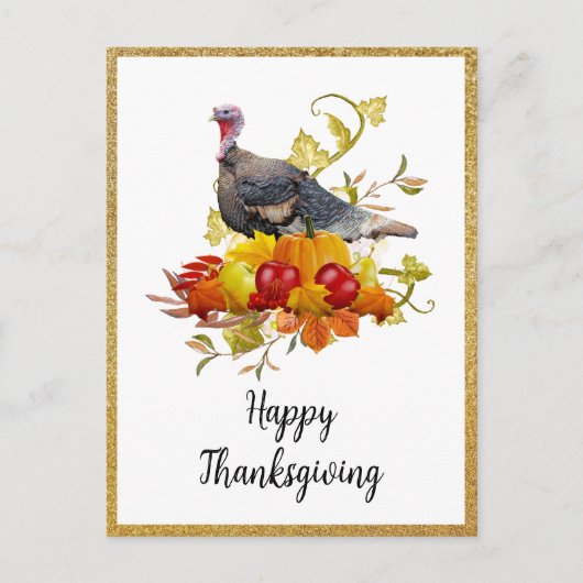 Elegant Happy Thanksgiving met Gold Glitter Briefkaart (Voorkant)