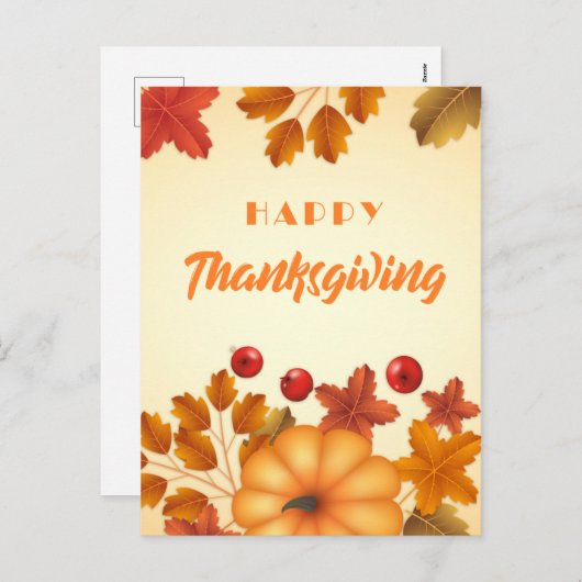 Elegant Happy Thanksgiving met pompoen en bladeren Feestdagenkaart (Voorkant / Achterkant)