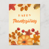 Elegant Happy Thanksgiving met pompoen en bladeren Feestdagenkaart (Voorkant)