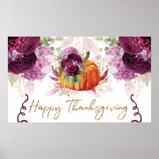 Elegant Happy Thanksgiving Pumpkin Burgundy Poster (Voorkant)
