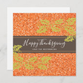 Elegant Happy Thanksgiving Script Oranje Glitter Feestdagenkaart (Voorkant / Achterkant)
