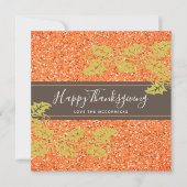 Elegant Happy Thanksgiving Script Oranje Glitter Feestdagenkaart (Voorkant)