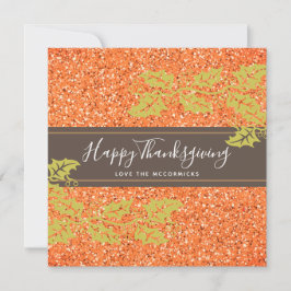 Elegant Happy Thanksgiving Script Oranje Glitter Feestdagenkaart