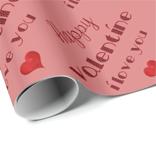 Elegant Happy Valentijn Typografie Roze Rood Hart Cadeaupapier (Rol Hoek)