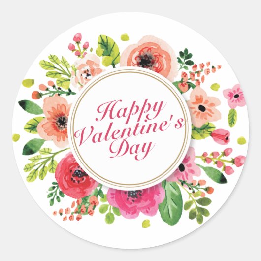 Elegant Happy Valentine's Day Floral Lijst Sticker (Voorkant)