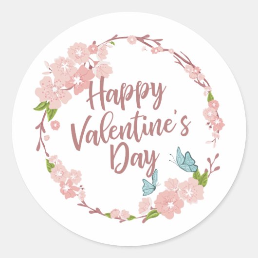 Elegant Happy Valentine's Day Floral Sticker Seal (Voorkant)