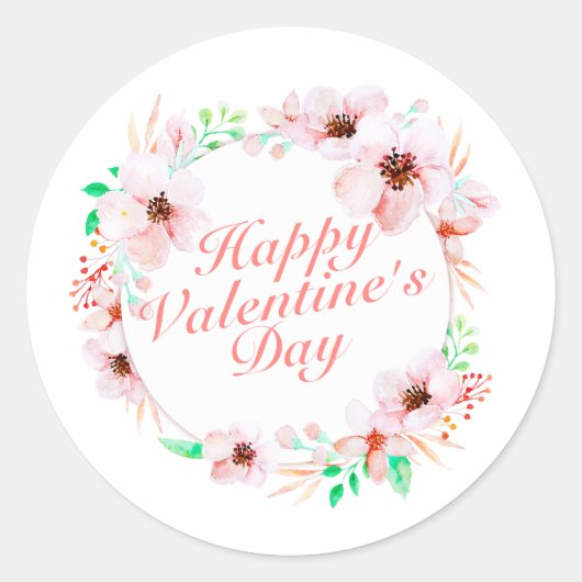 Elegant Happy Valentine's Day Floral Sticker Seal (Voorkant)